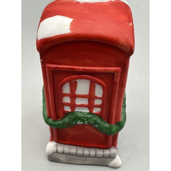 Christmas Village Red Telephone Booth Rex & Lee Porcelain Hand Painted Box - Picture 5 of 9